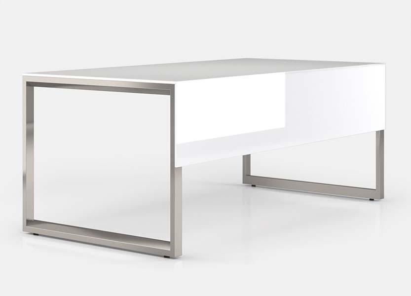 Latitude desk with white privacy panel
